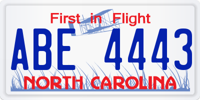 NC license plate ABE4443
