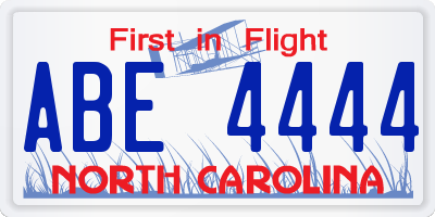 NC license plate ABE4444