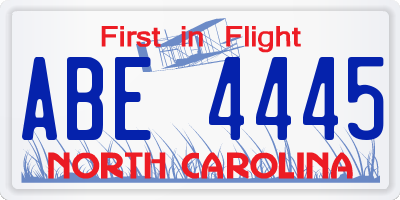 NC license plate ABE4445