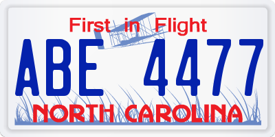 NC license plate ABE4477