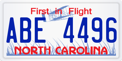 NC license plate ABE4496