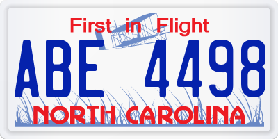 NC license plate ABE4498