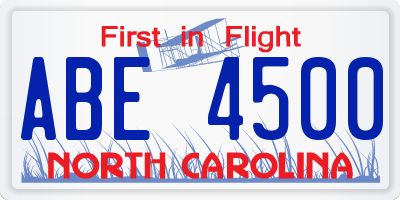NC license plate ABE4500