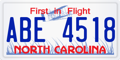 NC license plate ABE4518