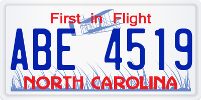 NC license plate ABE4519