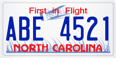 NC license plate ABE4521