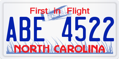 NC license plate ABE4522