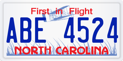 NC license plate ABE4524