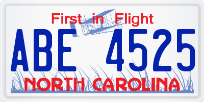 NC license plate ABE4525