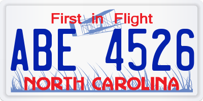 NC license plate ABE4526