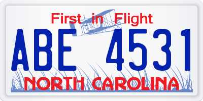 NC license plate ABE4531