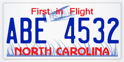 NC license plate ABE4532