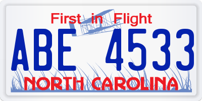 NC license plate ABE4533