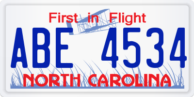 NC license plate ABE4534