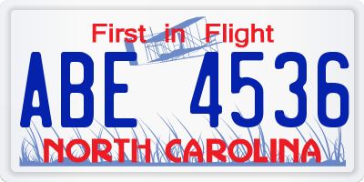 NC license plate ABE4536