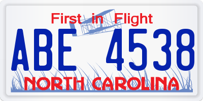 NC license plate ABE4538