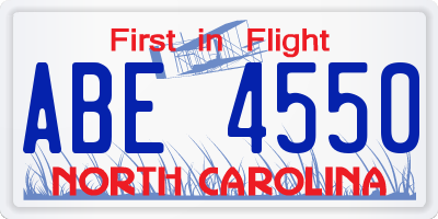 NC license plate ABE4550