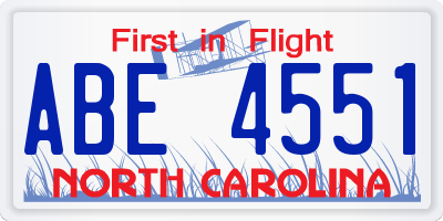 NC license plate ABE4551