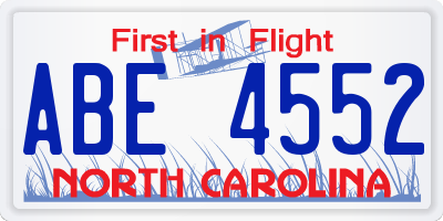 NC license plate ABE4552