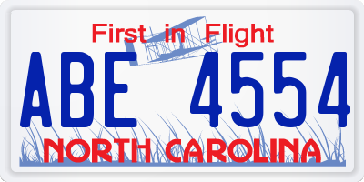 NC license plate ABE4554