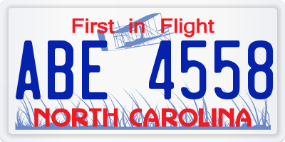 NC license plate ABE4558