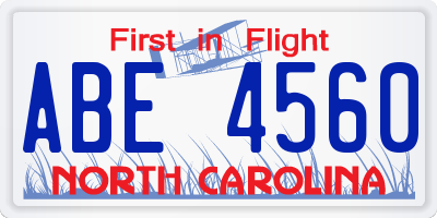 NC license plate ABE4560