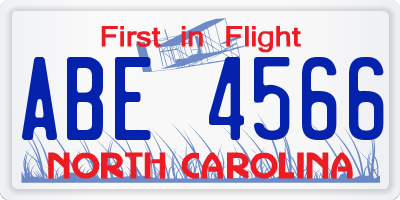 NC license plate ABE4566