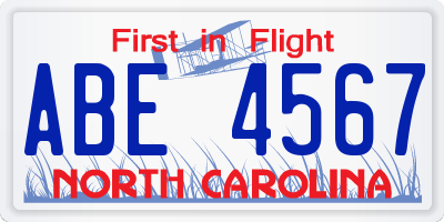 NC license plate ABE4567