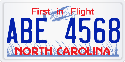 NC license plate ABE4568
