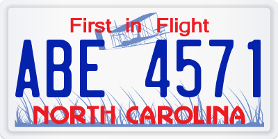 NC license plate ABE4571