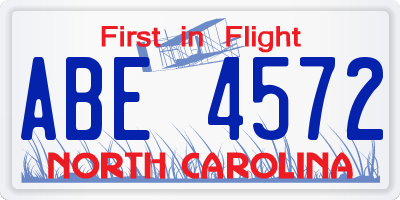 NC license plate ABE4572