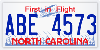 NC license plate ABE4573