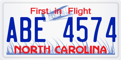 NC license plate ABE4574