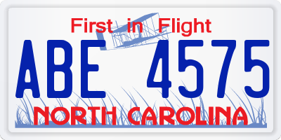 NC license plate ABE4575