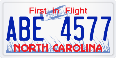 NC license plate ABE4577