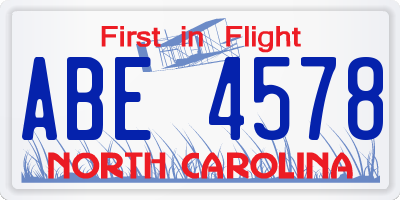 NC license plate ABE4578