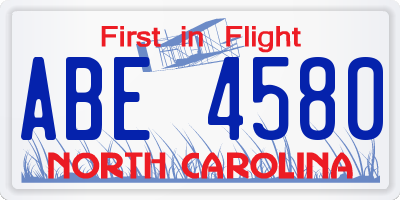 NC license plate ABE4580