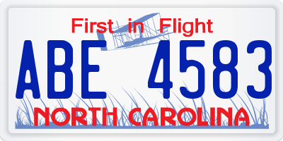 NC license plate ABE4583