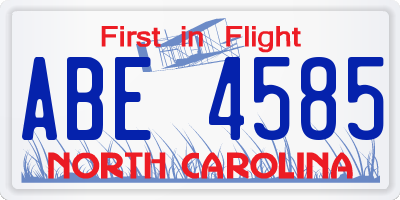 NC license plate ABE4585