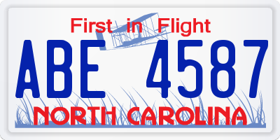 NC license plate ABE4587