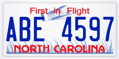 NC license plate ABE4597