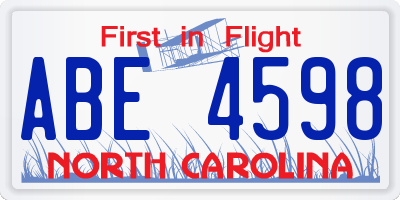 NC license plate ABE4598