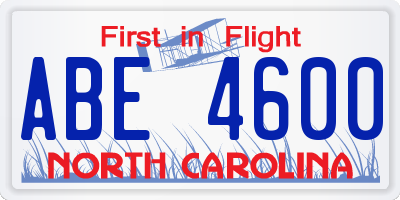 NC license plate ABE4600