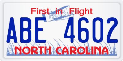 NC license plate ABE4602