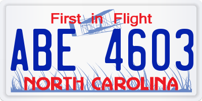 NC license plate ABE4603