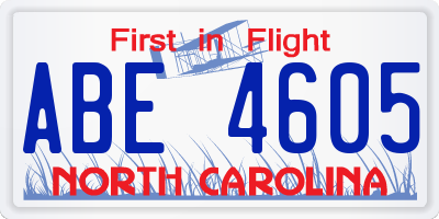 NC license plate ABE4605