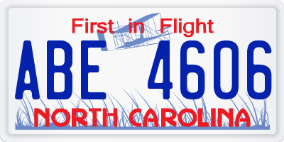 NC license plate ABE4606