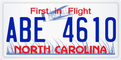 NC license plate ABE4610