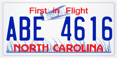 NC license plate ABE4616