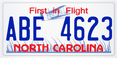 NC license plate ABE4623
